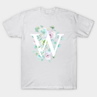 Botanical alphabet W green and purple flowers T-Shirt